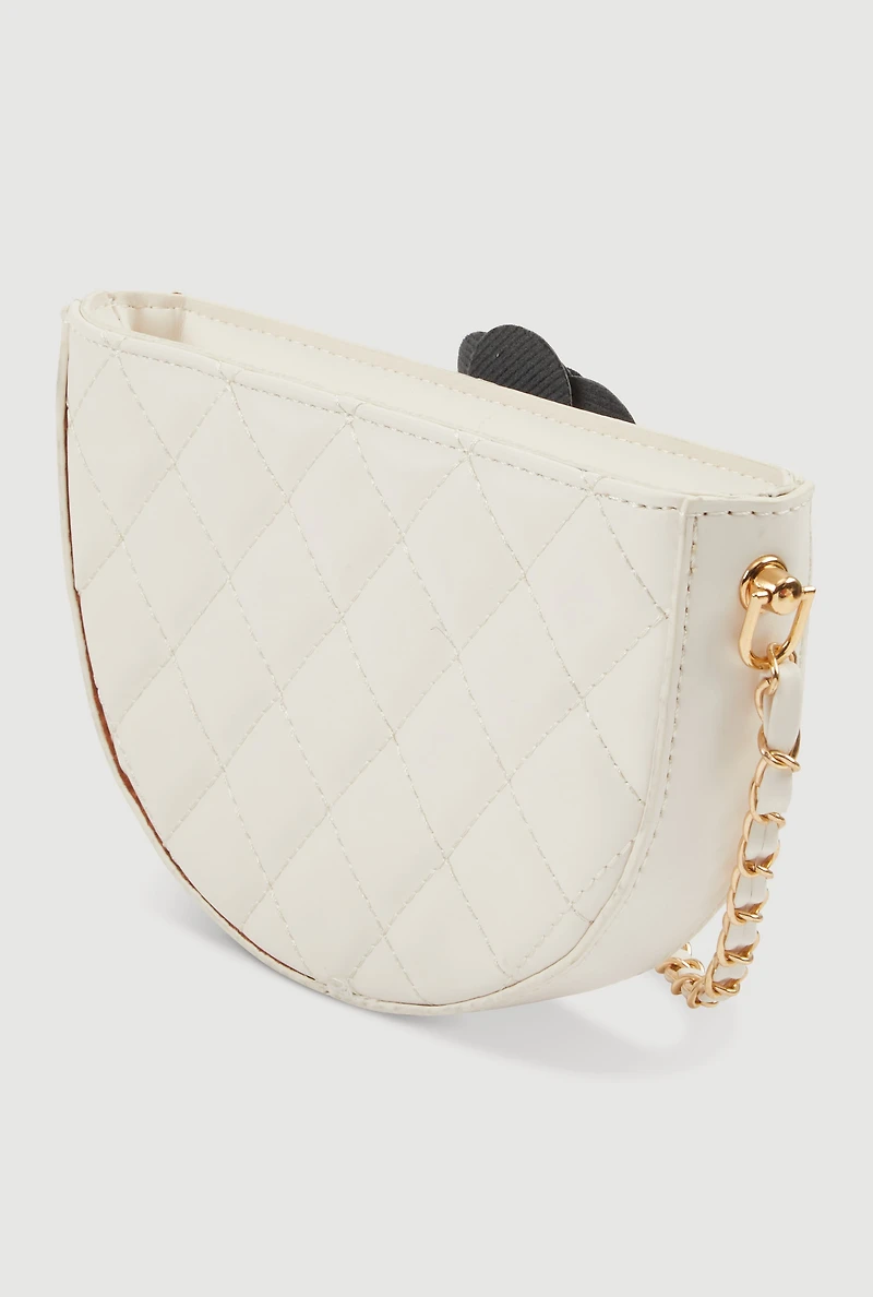 Womens Flower Bow Detail Quilted Crossbody Bag, White