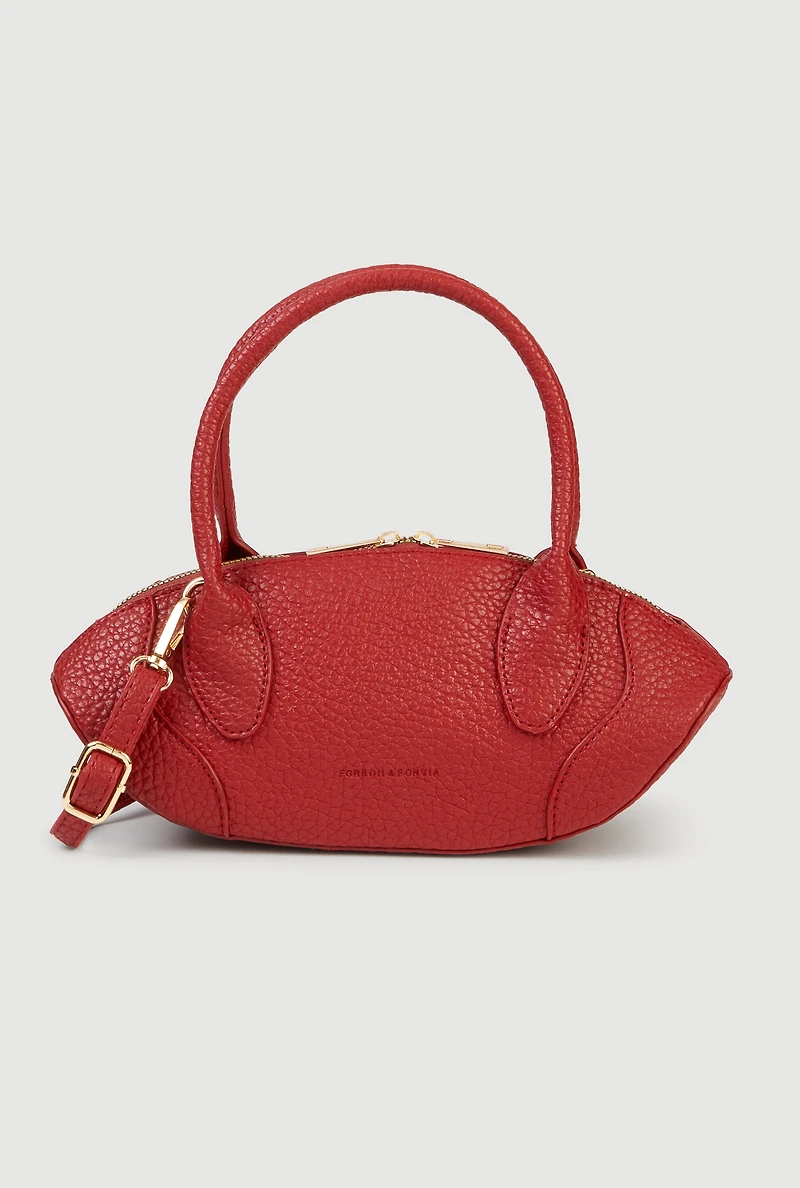 Faux Leather Top Handle Convertible Crossbody Bag