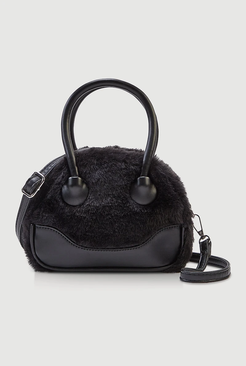 Faux Fur Convertible Crossbody Handbag