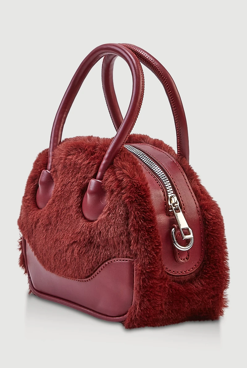 Faux Fur Convertible Crossbody Handbag