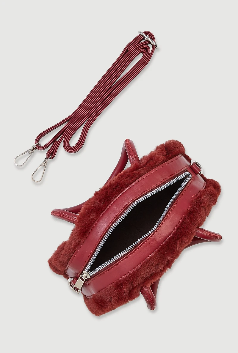 Faux Fur Convertible Crossbody Handbag