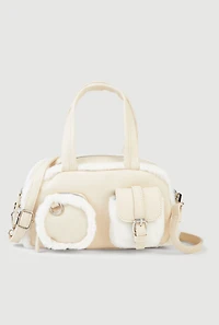Faux Fur Trim Cargo Pocket Convertible Crossbody Bag