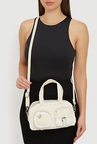 Faux Fur Trim Cargo Pocket Convertible Crossbody Bag