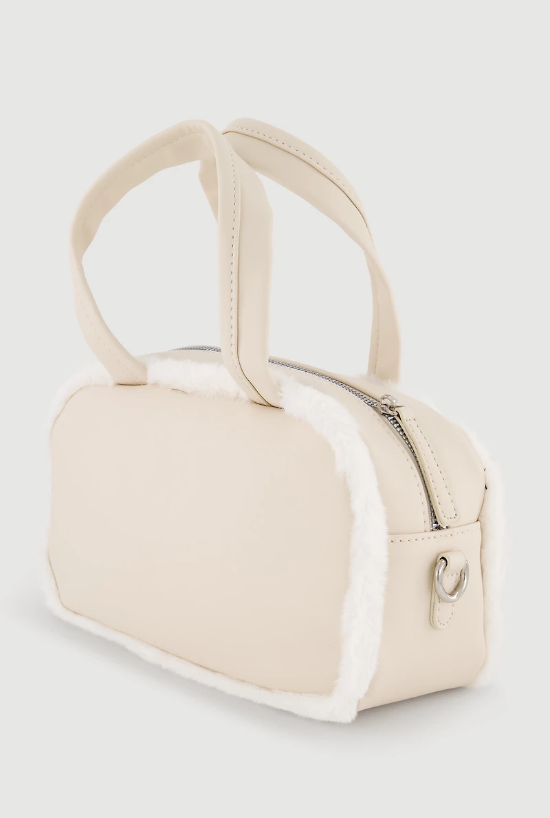 Faux Fur Trim Cargo Pocket Convertible Crossbody Bag