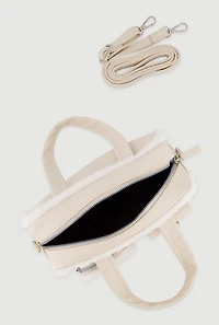 Faux Fur Trim Cargo Pocket Convertible Crossbody Bag