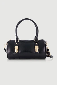 Faux Leather Double Handle Convertible Barrel Bag
