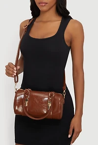 Faux Leather Double Handle Convertible Barrel Bag