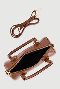 Faux Leather Double Handle Convertible Barrel Bag