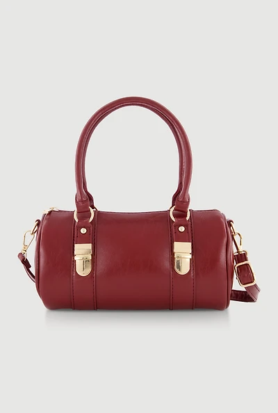 Faux Leather Double Handle Convertible Barrel Bag