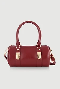 Faux Leather Double Handle Convertible Barrel Bag