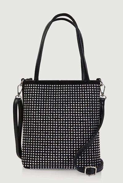 Rhinestone Studded Crossbody Tote Bag
