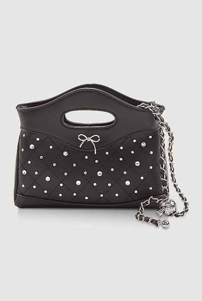 Rhinestone Bow Detail Crossbody Faux Leather Bag