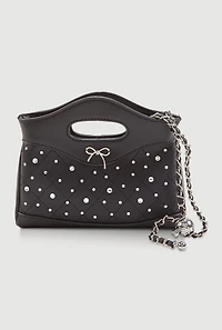 Rhinestone Bow Detail Crossbody Faux Leather Bag