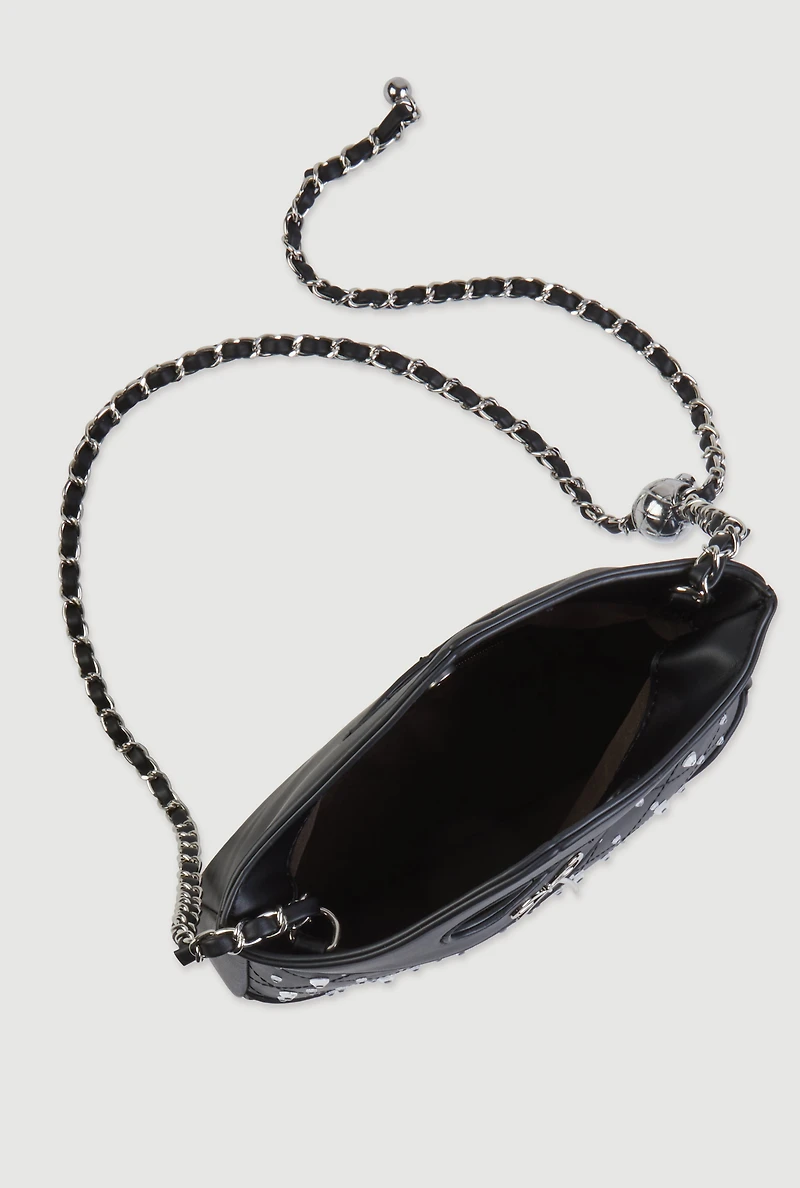 Rhinestone Bow Detail Crossbody Faux Leather Bag