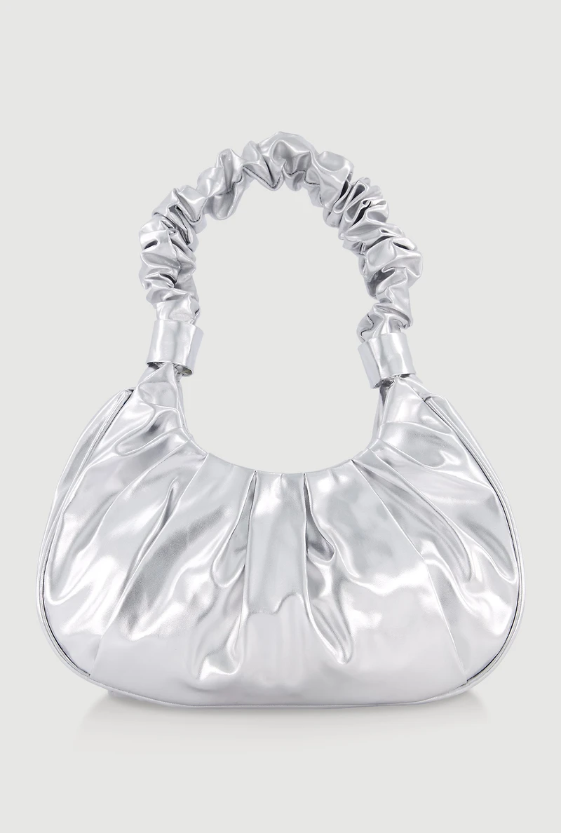 Faux Leather Pleated Hobo Bag