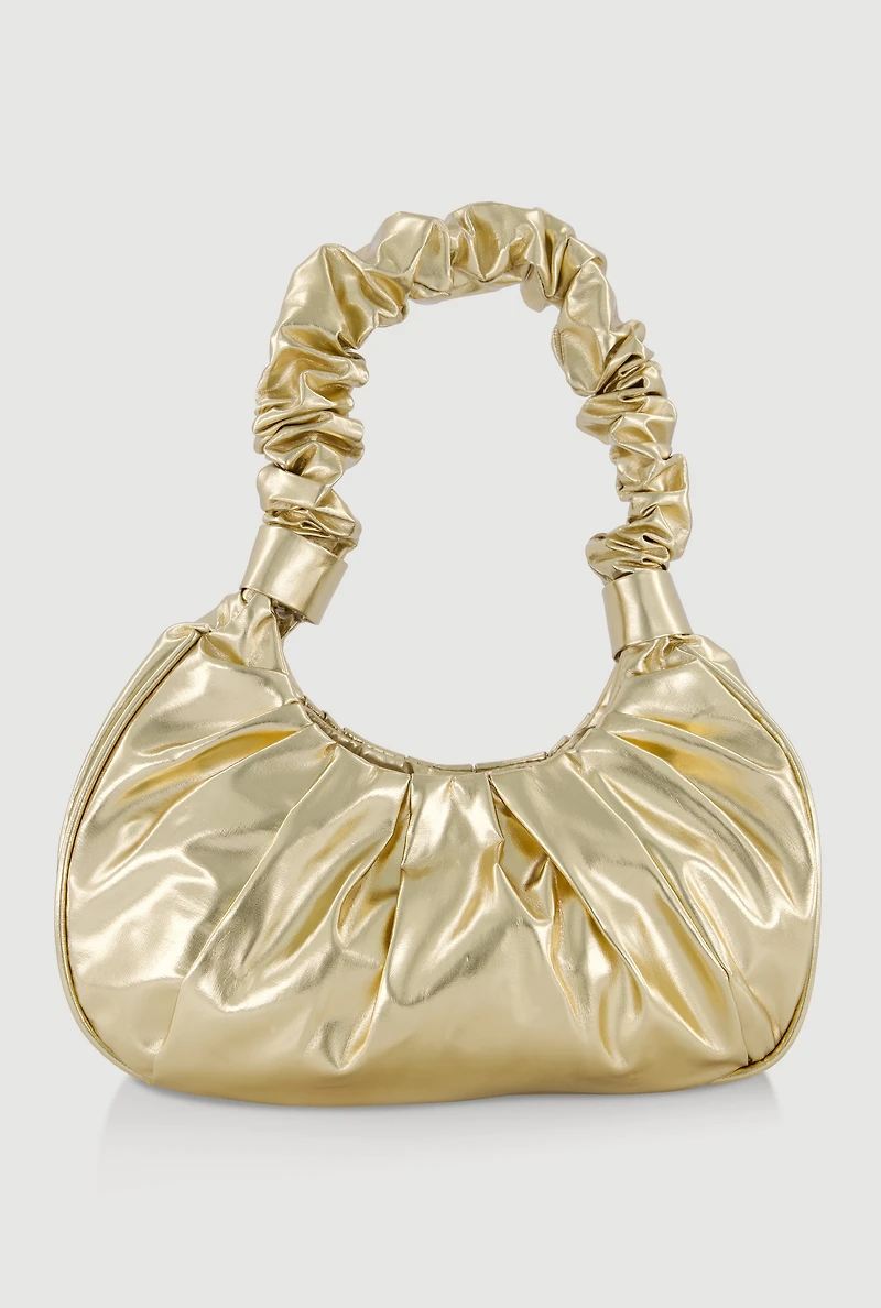 Faux Leather Pleated Hobo Bag