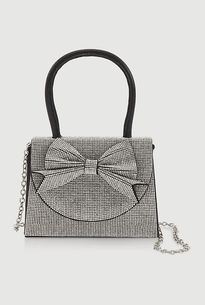 Rhinestone Bow Top Handle Handbag