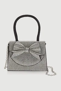 Rhinestone Bow Top Handle Handbag