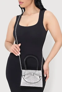 Rhinestone Bow Top Handle Handbag