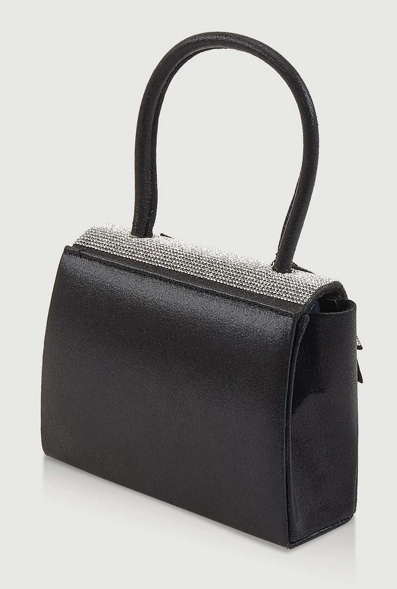 Rhinestone Bow Top Handle Handbag