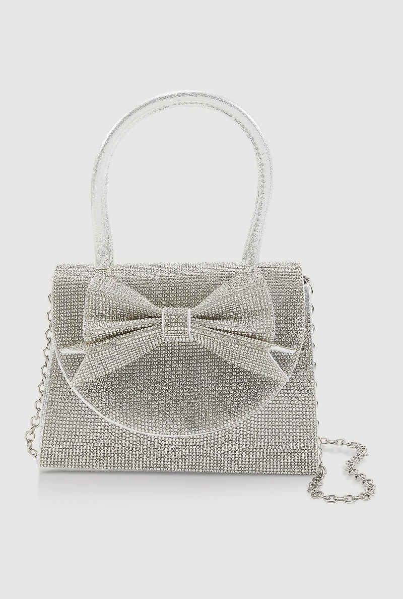 Rhinestone Bow Top Handle Handbag