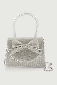 Rhinestone Bow Top Handle Handbag