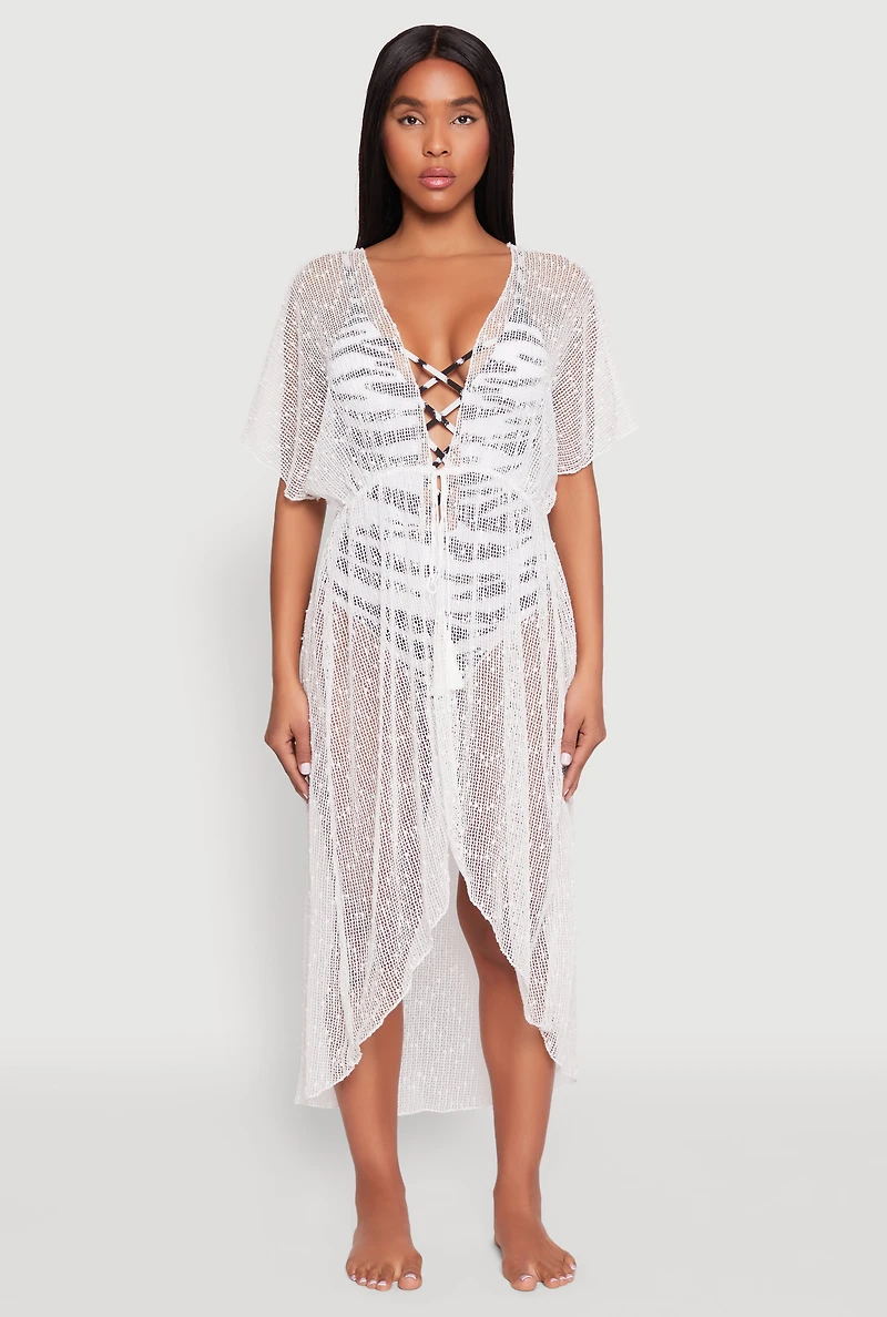 Popcorn Knit Tie Front Cover Up Kimono