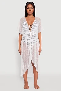 Popcorn Knit Tie Front Cover Up Kimono