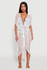 Popcorn Knit Tie Front Cover Up Kimono