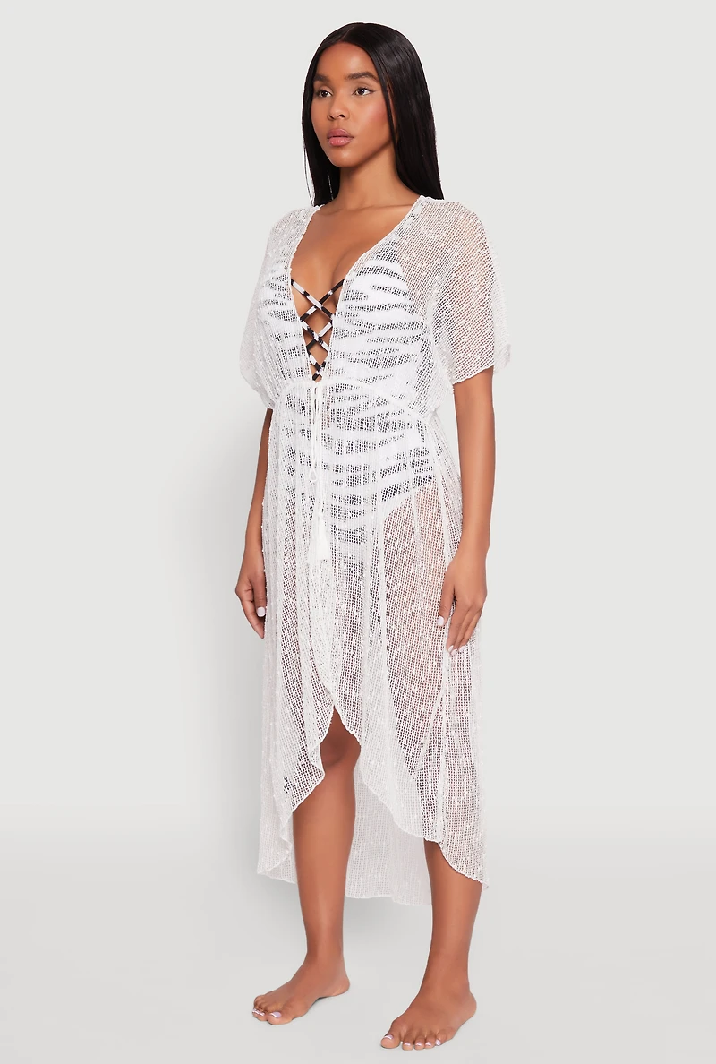 Popcorn Knit Tie Front Cover Up Kimono