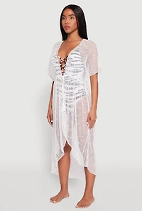 Popcorn Knit Tie Front Cover Up Kimono