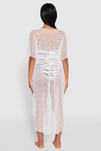 Popcorn Knit Tie Front Cover Up Kimono