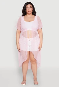 Popcorn Knit Tie Front Cover Up Kimono