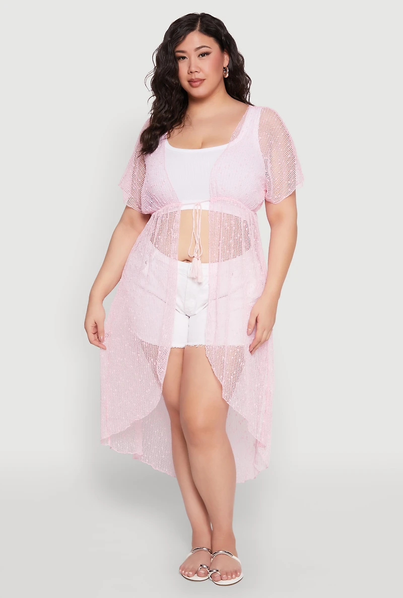 Popcorn Knit Tie Front Cover Up Kimono