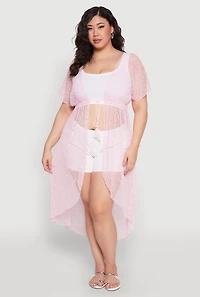 Popcorn Knit Tie Front Cover Up Kimono