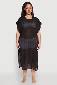 Womens Plisse Swim Cover Up, Black