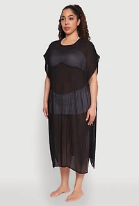 Womens Plisse Swim Cover Up, Black