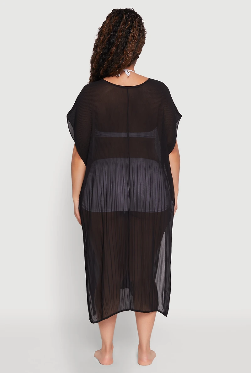 Womens Plisse Swim Cover Up, Black