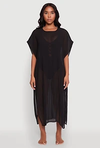 Womens Plisse Swim Cover Up,