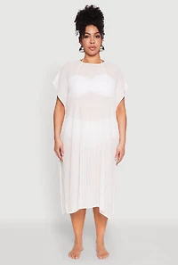 Womens Plisse Swim Cover Up, White