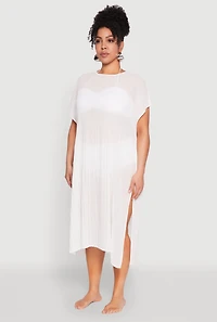 Womens Plisse Swim Cover Up, White
