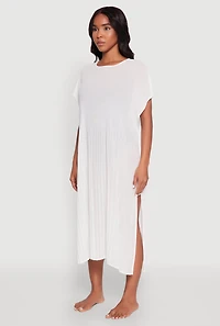 Womens Plisse Swim Cover Up, White