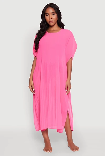 Womens Plisse Swim Cover Up, Pink
