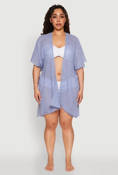 Womens Smocked Back Kimono, Blue