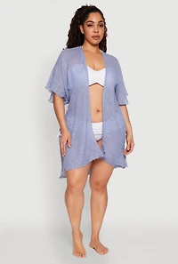 Womens Smocked Back Kimono, Blue