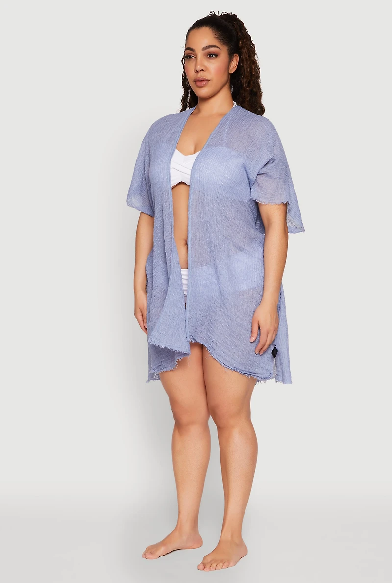 Womens Smocked Back Kimono, Blue