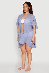 Womens Smocked Back Kimono, Blue