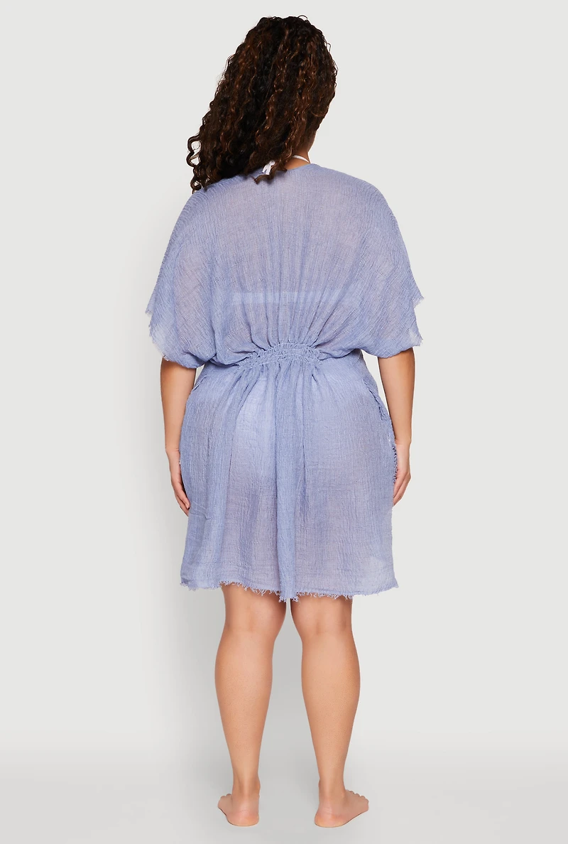 Womens Smocked Back Kimono, Blue