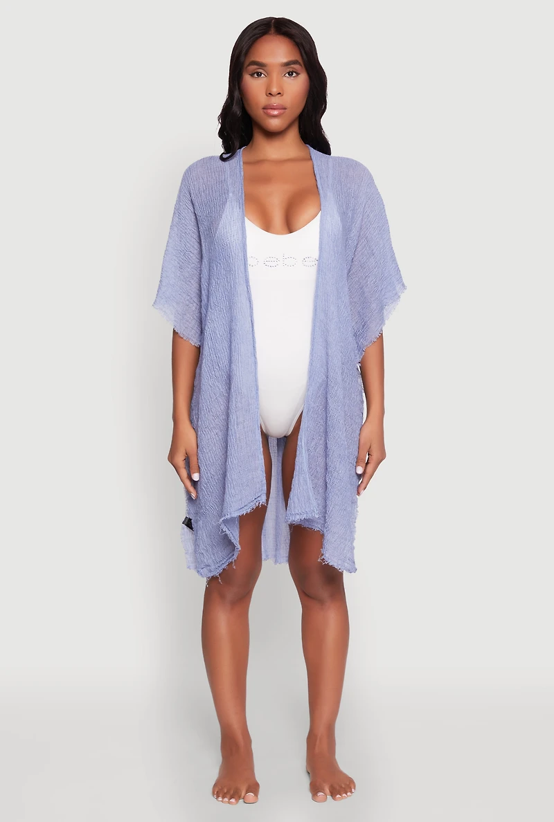 Womens Smocked Back Kimono, Blue