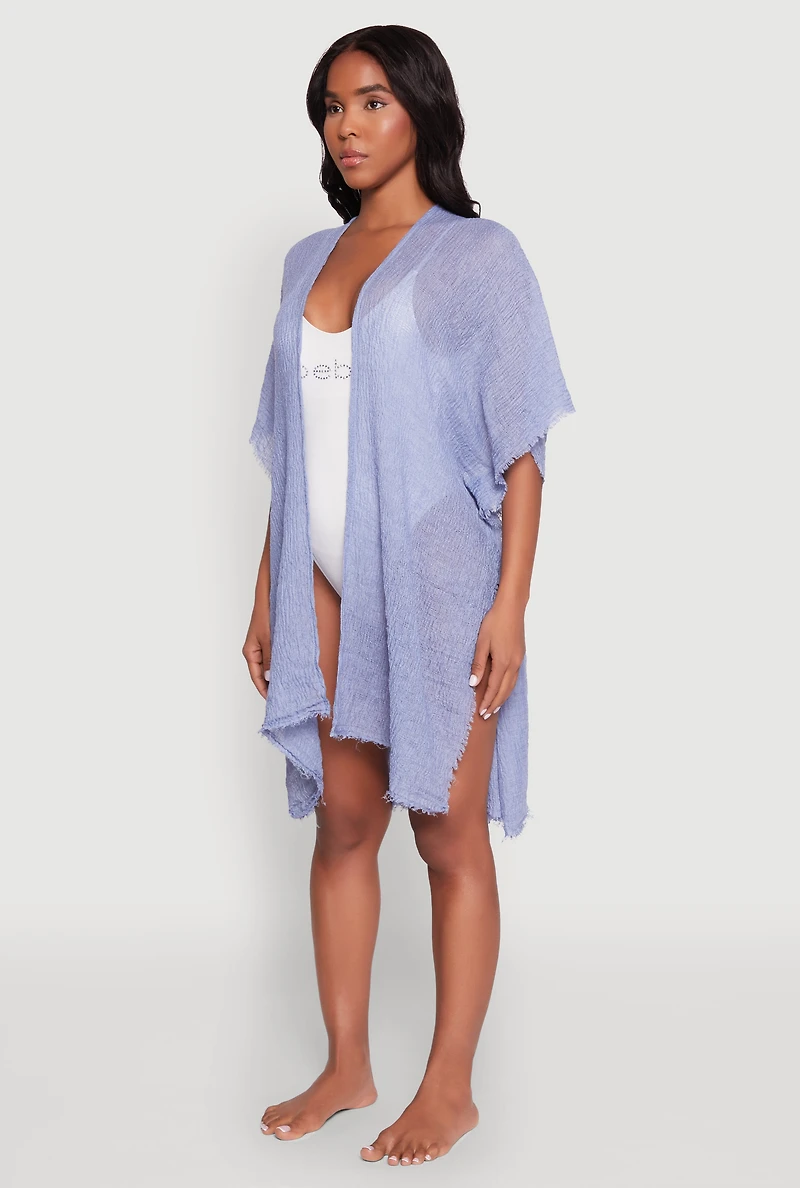 Womens Smocked Back Kimono, Blue